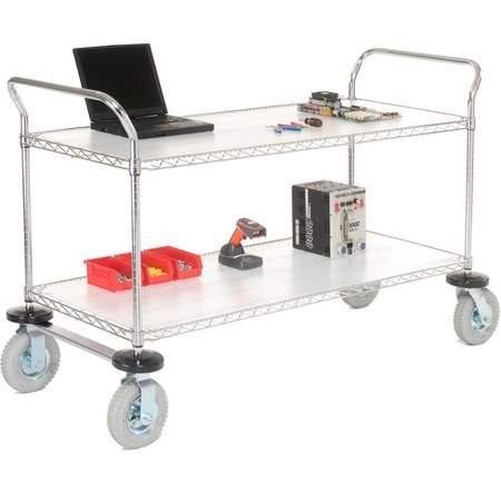 NEXEL Chrome Utility Cart w/2 Shelves & Pneumatic Casters, 1200 lb. Cap, 36L x 18W x 42H 1836N2C
